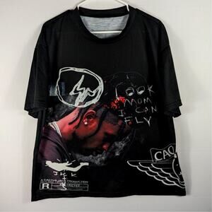 Travis Scott Cactus Jack Tee Black All Over Graphic Astroworld Rap Shirt Size XL